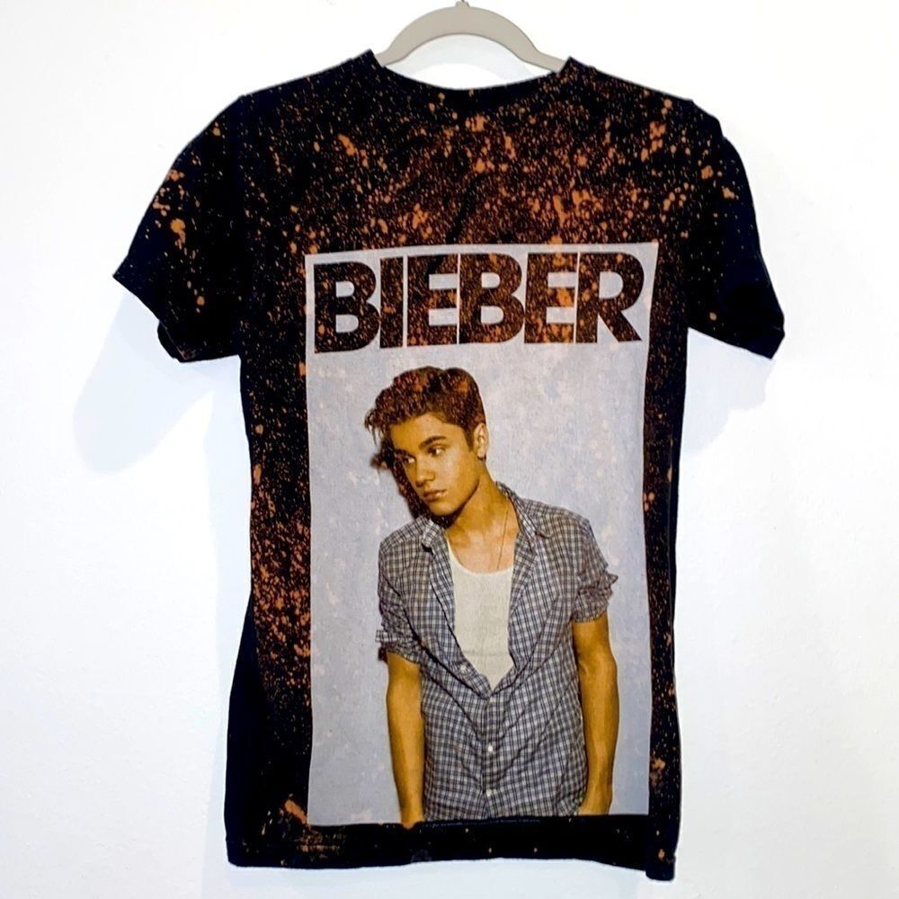 Justin Bieber Concert Tee T-shirt Bleach Dyed​​​​​​​​​​​​